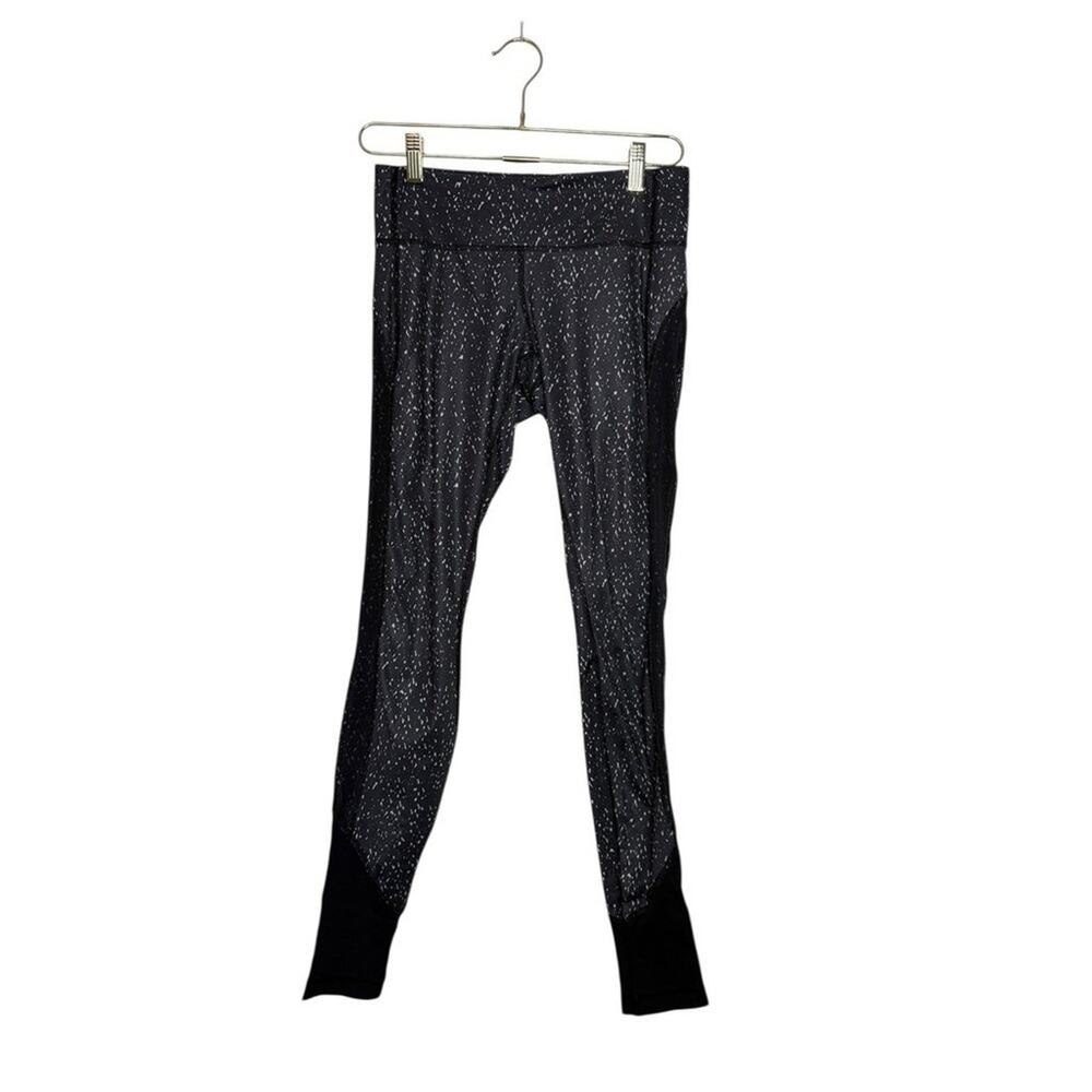 Lululemon Black White Speckled Mesh Panel Athletic Leggings Size 6